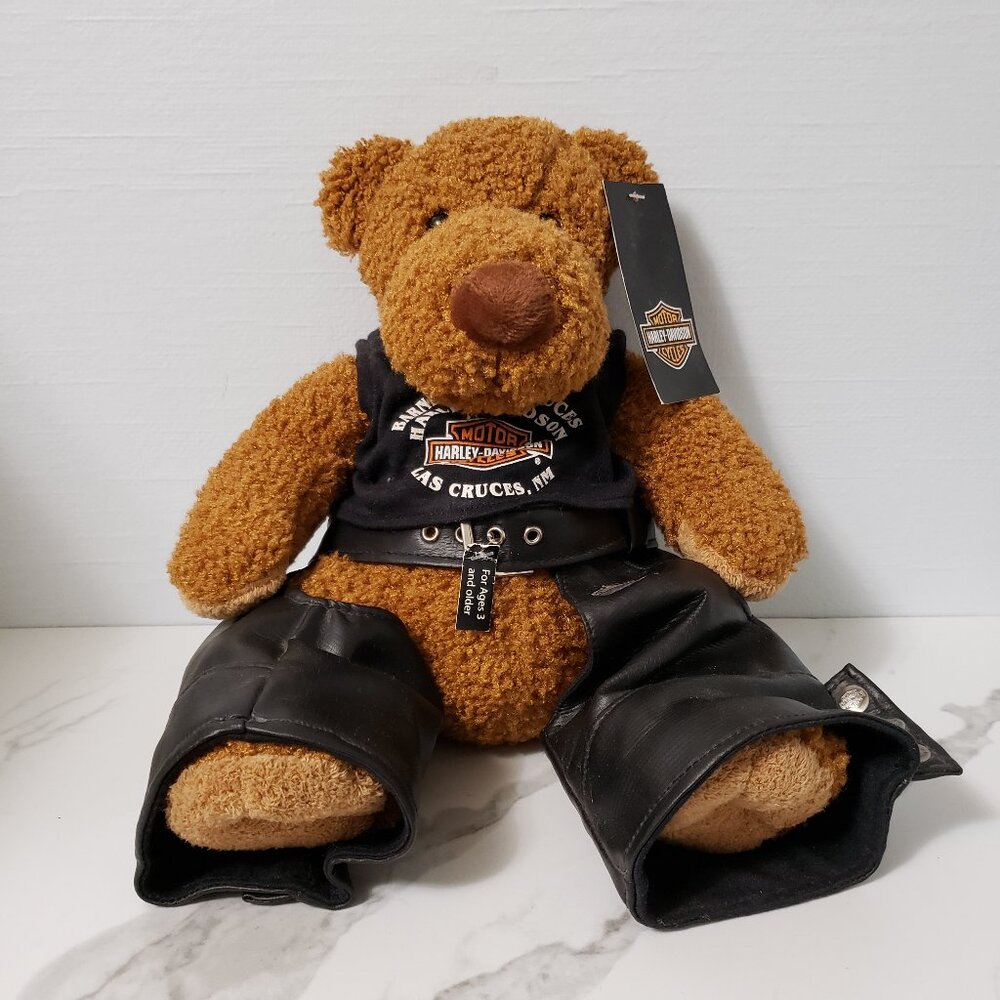 NWT Harley Davidson Biker Club teddy bear vegan leather chaps and shirt 2004 - Picture 1 of 12